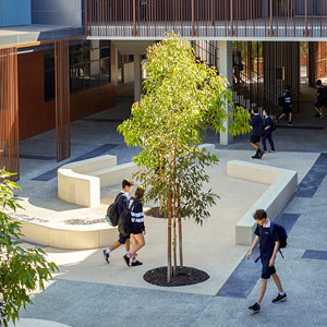 aerial view of students walking across a courtyard at Shenton College