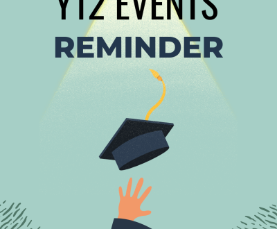 A picture of a mortarboard hat being thrown in the air by a hand, with title text saying Y12 Events Reminder.